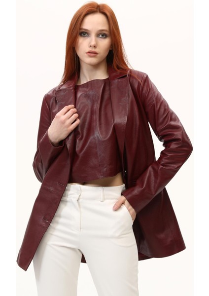 Bordo Kadın Blazer Deri Ceket fiyatları