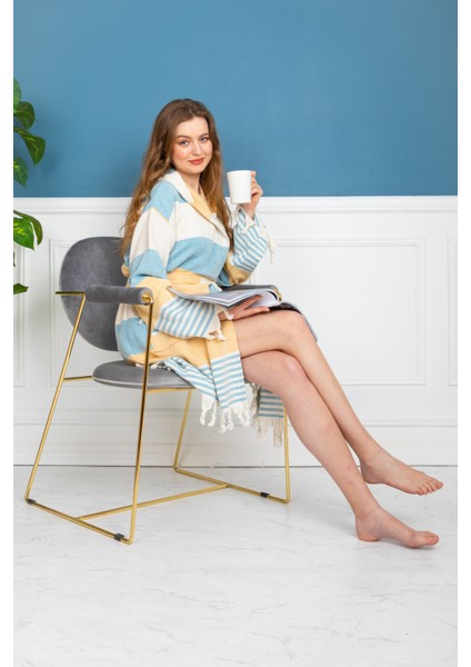 Metis Pamuk Peştamal Bornoz - Dawn Sarı/mavi - L