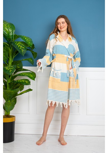 Metis Pamuk Peştamal Bornoz - Dawn Sarı/mavi - L fırsatları