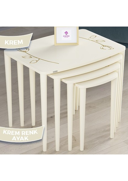 Concept Katre Serisi Mdf 4 Lü Gül Desenli Zigon Sehpa Takımı