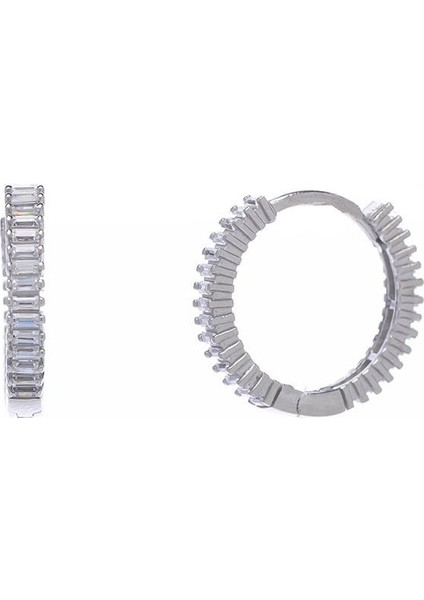 18 mm Halka Baget Taşlı 925 Ayar Gümüş Kadın Küpe
