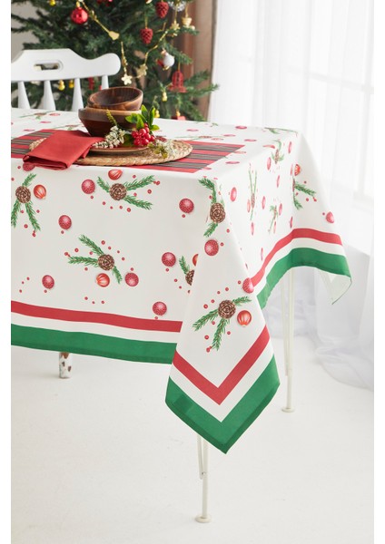 Kırmızı Kozalak Yılbaşı Christmas Yemek Masa Örtüsü