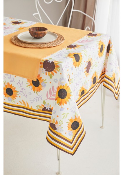 Sarı Ayçiçeği Desen Kumaş Yemek Masası Örtüsü ve Sarı Runner
