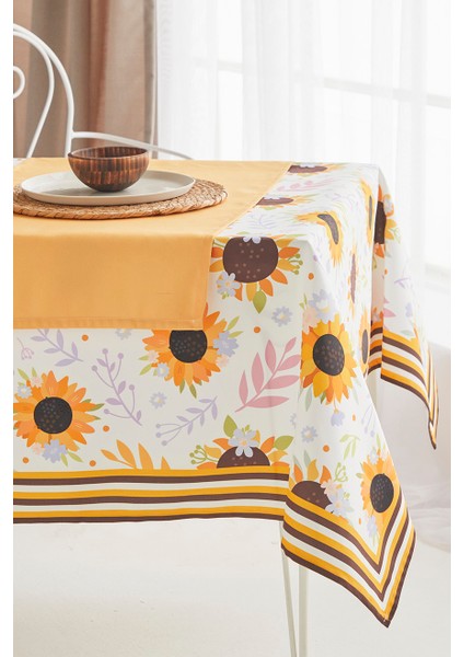 Sarı Ayçiçeği Desen Kumaş Yemek Masası Örtüsü ve Sarı Runner fiyatları