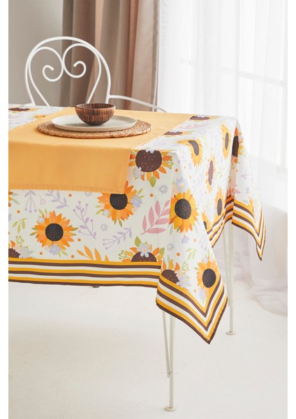 Sarı Ayçiçeği Desen Kumaş Yemek Masası Örtüsü ve Sarı Runner modelleri