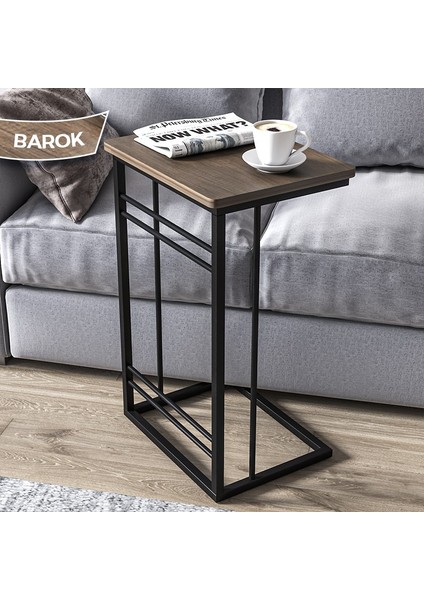 Concept Wessa Serisi Barok Ahşap Desen C Sehpa Yan Sehpa Siyah Metal Ayaklı