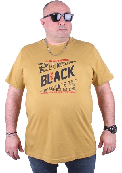 Mocgrande Büyük Beden Erkek Baskılı Tişört Black 23127 Limon