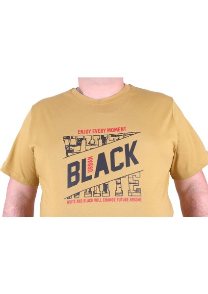 Mocgrande Büyük Beden Erkek Baskılı Tişört Black 23127 Limon