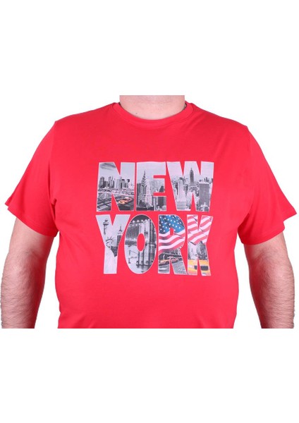 Mocgrande Büyük Beden Erkek Baskılı Tişört New York 23129 Kırmızı modelleri
