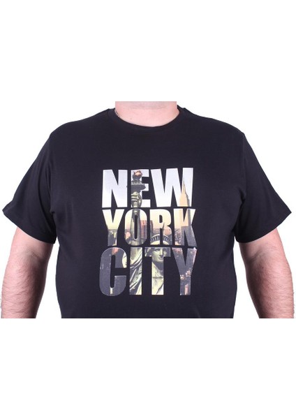 Mocgrande Büyük Beden Sıfır Yaka Tişört New York City 23125 Siyah modelleri