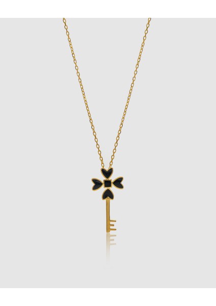 925 Ayar Gümüş Üzeri Altın Kaplama Şans Kolyesi – El Yapımı Siyah Mineli