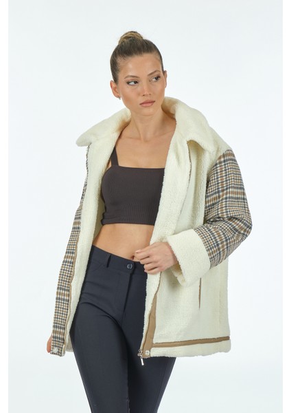 Oversize Midi Kaban - Peluş & Kareli Günlük Kaban fırsatları
