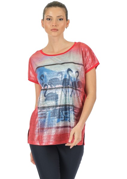 Oversize Flamingo Desenli Kadın T-Shirt - Kısa Kol Rahat Günlük fiyatları
