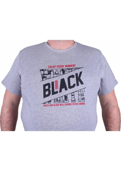 Mocgrande Büyük Beden Erkek Baskılı Tişört Black 23127 Gri Melanj modelleri