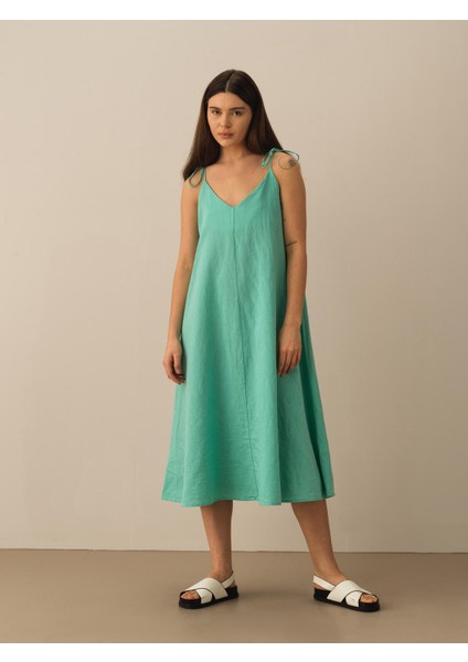 %100 Keten Oversize Elbise