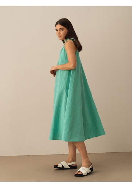 %100 Keten Oversize Elbise