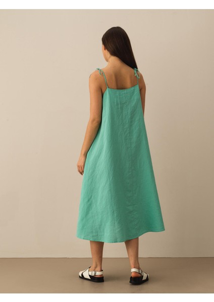 %100 Keten Oversize Elbise
