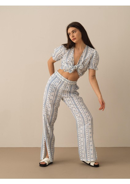 %100 Keten Oversize Pantolon