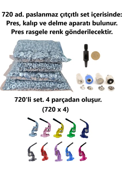 Çıtçıt Makinesi, (Nikel) 720 Adet 15MM Paslanmaz Alfa Çıtçıt, Kalıplarıyla Beraber.