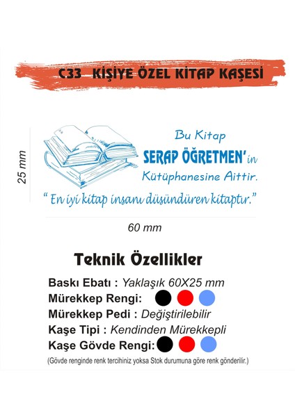 Kitap Kurtlarına ve Kişiye Özel Kitap Mühürü Kitap Kaşesi C33