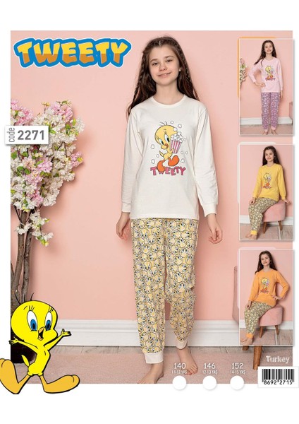 Kız Çocuk Uzun Kol Pijama Takım 2271 Sarı