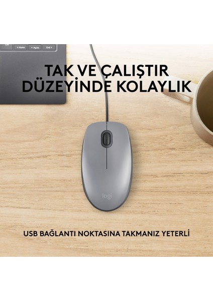 M110 Sessiz Tam Boyutlu Kablolu Usb-A Bağlantılı Optik Mouse - Gri