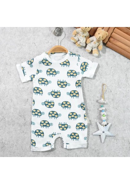 Çiçekli Kaplumbağa Desenli Raporlu Kız Bebek Tulum