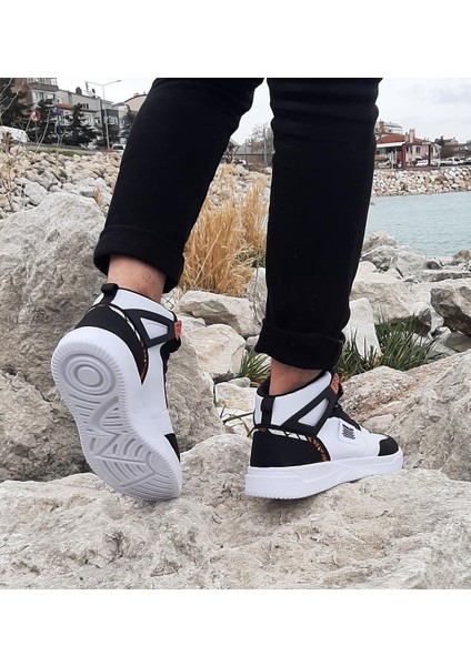 2238 Beyaz-Siyah, Fuspetli Ortapedik Boğazlı Jordan Basket Spor Ayakkabı