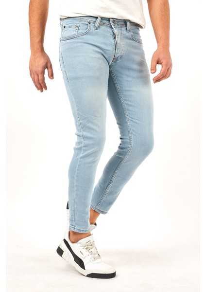 Erkek Buz Mavi Skinny Fit Jean Pantolon