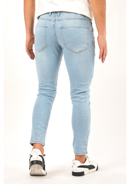 Erkek Buz Mavi Skinny Fit Jean Pantolon