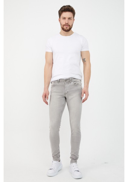 Erkek Gri Skinny Fit Jean Pantolon