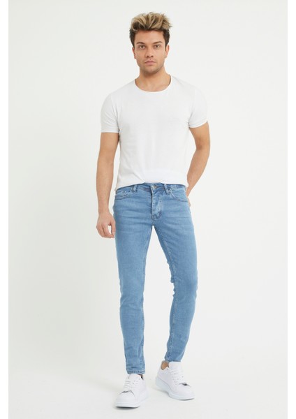 Erkek Açık Mavi Skinny Fit Jean Pantolon