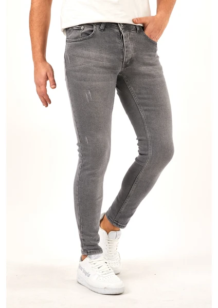 Erkek Füme Lazerli Skinny Fit Jean Pantolon