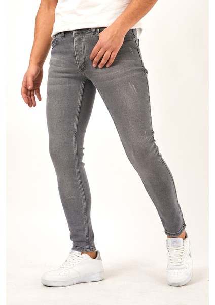 Erkek Füme Lazerli Skinny Fit Jean Pantolon