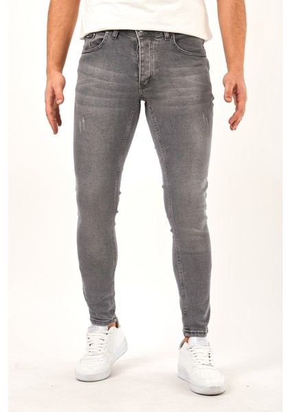 Erkek Füme Lazerli Skinny Fit Jean Pantolon