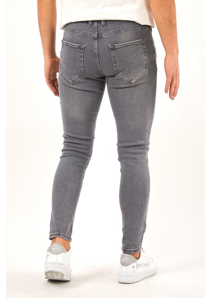 Erkek Füme Lazerli Skinny Fit Jean Pantolon