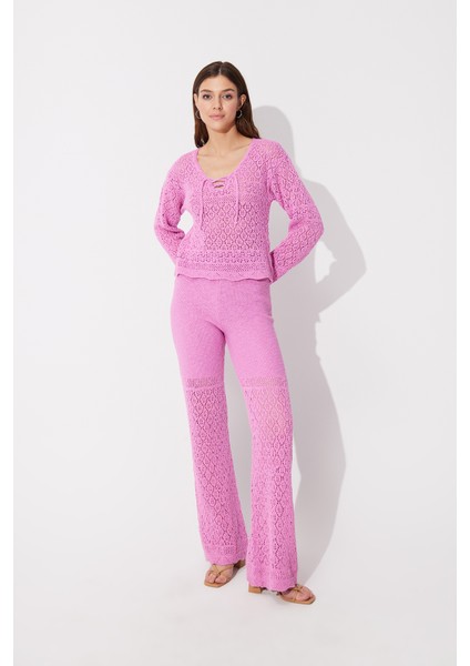 Pembe Örgü Desenli Kazak Pantolon Takım SWTK4557-58PE fiyatları