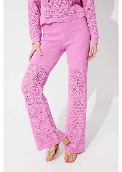 Pembe Örgü Desenli Kazak Pantolon Takım SWTK4557-58PE fırsatları
