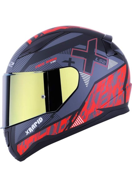 Rapıd Xtreet Mat Siyah-Kırmızı Kask Sarı Cam