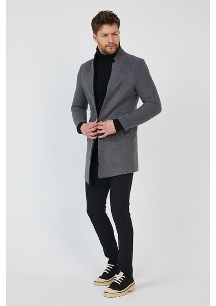 Erkek Füme Slim Fit Dik Yaka Kaşe Kaban fırsatları