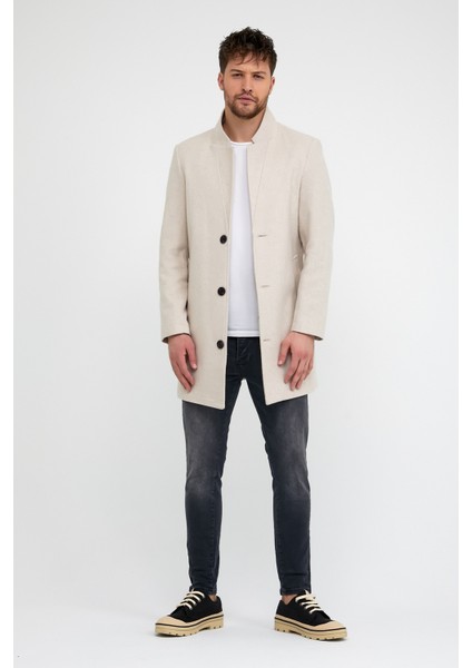 Erkek Ekru Slim Fit Dik Yaka Kaşe Kaban fiyatları