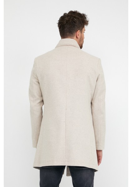 Erkek Ekru Slim Fit Dik Yaka Kaşe Kaban indirimleri