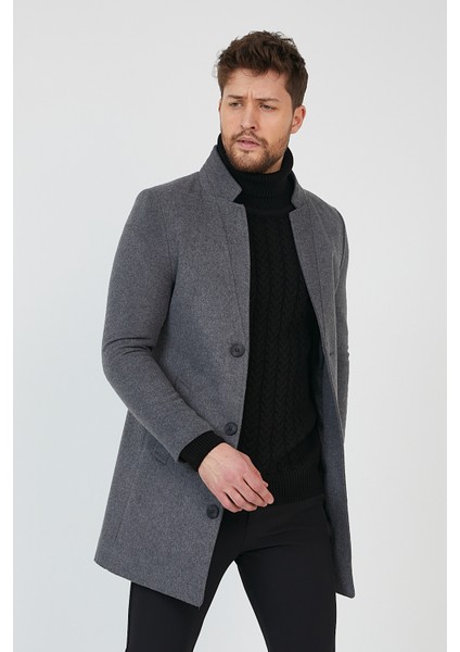 Erkek Füme Slim Fit Dik Yaka Kaşe Kaban modelleri