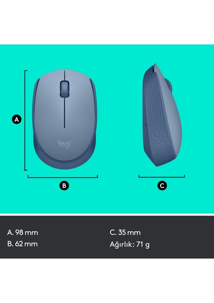 M171 USB Alıcılı Kablosuz Kompakt Mouse - Açık Mavi