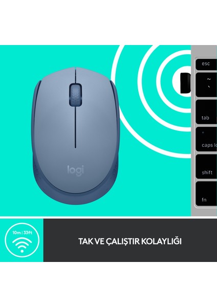 M171 USB Alıcılı Kablosuz Kompakt Mouse - Açık Mavi