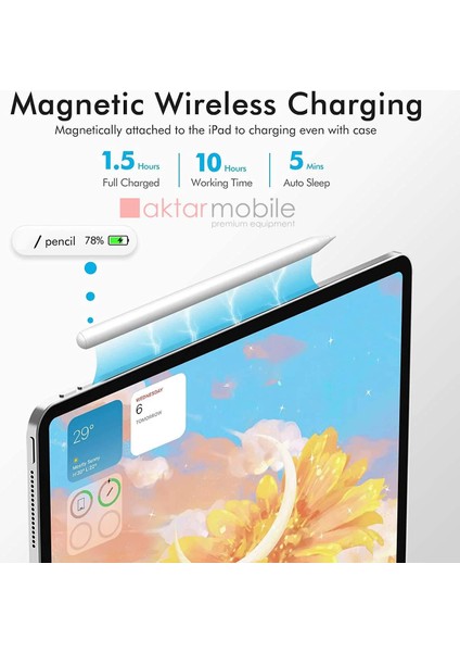 iPad Pro 12.9 5. Nesil Tablet Kalemi Manyetik Şarjlı Avuç Içi Reddi Eğim Özellikli Kalem Pencil