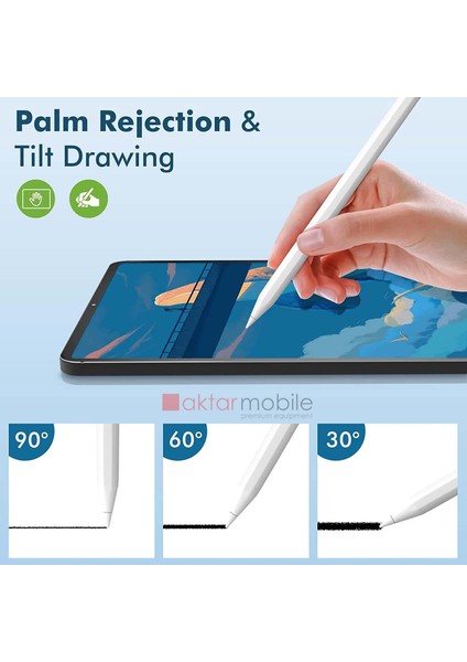 iPad Pro 12.9 5. Nesil Tablet Kalemi Manyetik Şarjlı Avuç Içi Reddi Eğim Özellikli Kalem Pencil