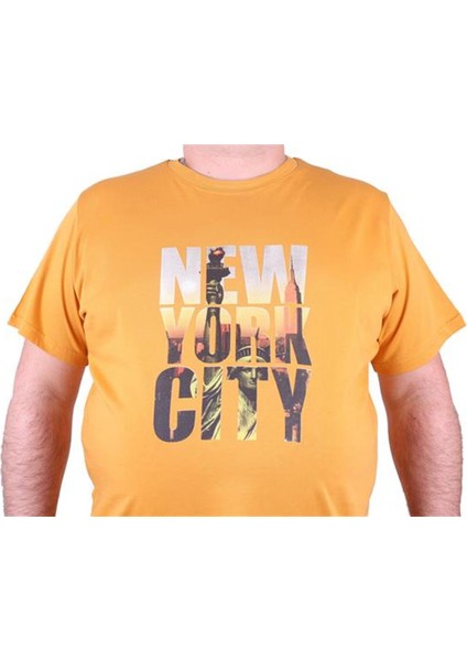 Büyük Beden Sıfır Yaka Tişört New York City 23125 Hardal modelleri