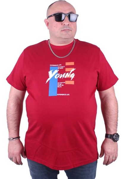 Büyük Beden Erkek Sıfır Yaka Tişört Young 23124 Bordo