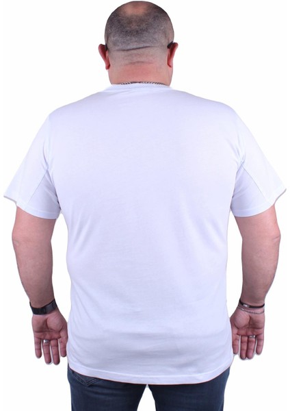 Büyük Beden Erkek Sıfır Yaka Tişört No Gain 23126 Beyaz fiyatları
